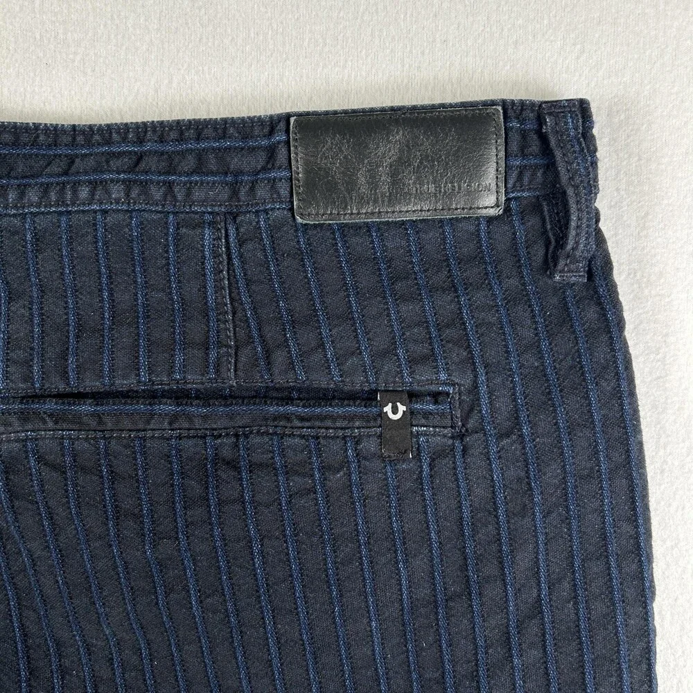 True Religion Shorts Mens 44 Blue Pinstripe Denim Chino Flat Front 8